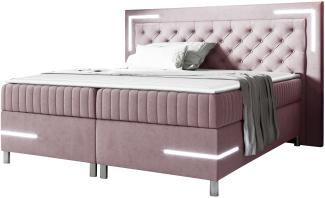 Boxspringbett Tasurto 5 LED, Rosa, 160 x 200 cm