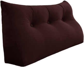 VERCART Großes Keilkissen, Langes Lesekissen, Bettruhe Rückenkissen, Dreieckiges Liegekissen, Dekoratives Kopfteilkissen für Tagesbett oder Tiefes Sofa, Samt Haselnuss Schokolade, 100cm