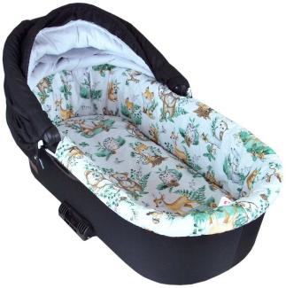 BABYLUX Nestchen für Kinderwagen Stubenwagen BABYWANNE + Matratze 2 Tlg Set Doppelseitig (W15 - Grün + Waldtiere)