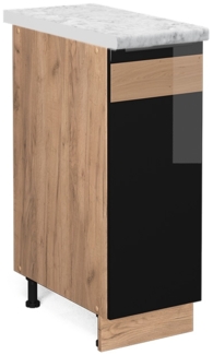 Vicco Küchenschränke Schwarz Eiche hochglanz 30 cm , AP Marmor, Fame-Line