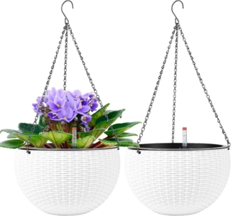 2tlg Selbstbewässerungstopf Hängend Rattan Textur inkl. Wasserstandsanzeige
