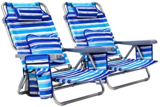 TLGREEN Klappstuhl Strandliegestuhl mit Rucksackfunktion,Strandstuhl,Campingstuhl, (5-fach verstellbare Rückenlehne, mit Armlehne Lendenkissen Kopfstütze Seitentaschen, 2 St), für Strand, Camping, Angeln, Garten