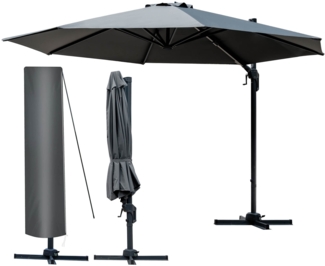 BRAST Alu Sonnenschirm Ampelschirm Ø300cm Grau Schützhülle UV-Schutz 50+ wasserabweisend drehbar & höhenverstellbar
