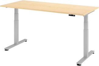 bümö elektrisch höhenverstellbarer Schreibtisch 180x80 cm in Ahorn, Gestell in silber - Stehschreibtisch höhenverstellbar mit Memory-Steuerung, elektrischer Bürotisch, Gaming Tisch, XDSM-19-3-S
