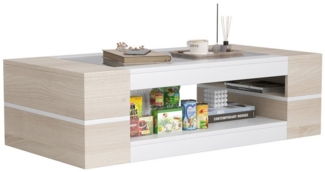 radelldar Couchtisch Wohnzimmertisch mit Glas, Beistelltisch, 1-St. rechteckig mit stauraum 120x60x35cm