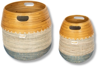 Terra Home Aufbewahrungskorb Korb Set Seegras Bambus Ø35 und Ø20 Wäschekorb (2er Set, 2 St, 2 Allzweckkörbe), Handgefertige Dekokörbe aus Seegras/Bambus. Farbverlauf,steckbar