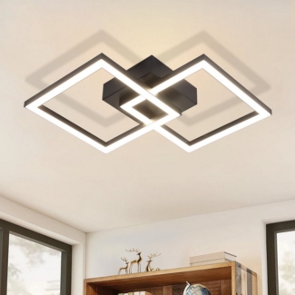 ZMH LED Deckenleuchte Whonzimmer Modern 2 Flammig 24W Deckenlampe Schlafzimmer Flur, Augenschutz, Einfache Installtion, LED fest integriert, 4000K, Schwarz-Neutralweiß Schlafzimmerlampe Eckig Flur