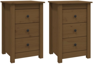 2er-Set Nachttische, Nachtschränke Honigbraun 40x35x61,5 cm Massivholz Kiefer