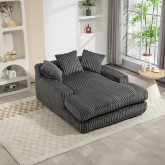 LVHOM Lazy Sofa Cordstoff mit Kissen, Bodensofa 125 × 155 × 63 cm, Schlafsofa Couch mit Memory-Schaum, Chaiselounge Sessel, Dunkelgrau