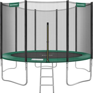 Songmics Trampolin mit Sicherheitsnetz, Leiter und gepolsterten Stangen, schwarz-grün, Ø 427 cm