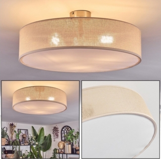 hofstein Deckenleuchte Deckenlampe aus Metall/Papiergeflecht/Stoff/Kunststoff in Beige/Weiß, Deckenleuchte im modernen Boho-Design, Ø 50 cm, E27