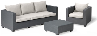 Allibert Salta Gartenlounge: 3-Sitzer, Sessel, Tisch | Inkl. beige Kissen | Rattanoptik | Wetterfest