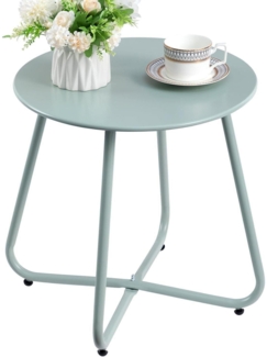 Kleiner metallischer Gartentisch - Höhenverstellbar & wetterfest - Blaugrün