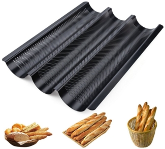 ElitVita Baguetteblech 37,8 x 32 x 3 cm Brot Backform, 3/4 Brotrillen Kohlenstoffstahl, (1-St, Bestehend aus Kohlenstoffstahl und Antihaftbeschichtung, 1-St), Korrosions- und Rostschutz, Langzeitanwendung