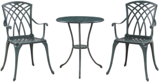 DELUKE® Bistroset 3-teilig CARO - Wetterfest, Aluminiumguss | Balkonmöbel Set 2 Personen Bistrotisch mit 2 Stühlen Gartenmöbel Set 2 Personen Gartenset Sitzgarnitur, Grün