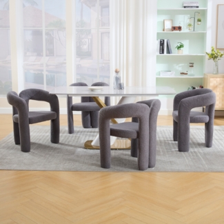 2er-Set Polsterstuhl Teddy Stoff Esszimmerstuhl mit Armlehnen, ergonomisch gepolstert mit Massivholzrahmen,Grau