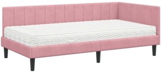 vidaXL Eckbettgestell mit Matratze mit Kopfteil Rosa 100 x 200 cm Samt 3393911