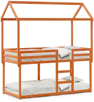 vidaXL Etagenbett mit Dach Wachsbraun 80x200 cm Massivholz Kiefer 3282123