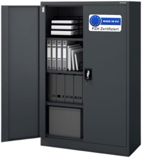 Aktenschrank abschließbar KADO - 4 Ebenen verstellbar, Flügeltüren | Metallschrank Werkstatt Mehrzweckschrank Büroschrank aus Stahl Werkzeugschrank, 140x90x40cm Anthrazit