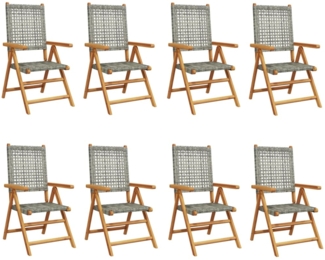 vidaXL Gartenstuhl Verstellbar 8 Stk. Grau Poly Rattan Massivholz 3214525