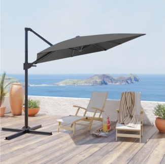 GUNJI Sonnenschirm Balkonschirm ∅270/300cm mit Sonnenschutz UPF 50+, Strandschirm, Sonnenschirm mit Handkurbel, Basis 360° drehbar, Gewicht 16KG, faltbar, geeignet für Garten, Terrasse, Pool, Meer