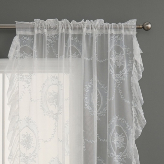 BTTO V&G Vorhang Florale Spitze Screening Tür Vorhänge, Stangendurchzug, Spitzenrüschen, (2 St), Fenster Gardinen Gauze für Wohnzimmer Schlafzimmer