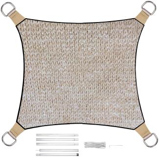 Sonnensegel Quadratisch wasserdurchlässig Champagner 25m² mit Stangenset
