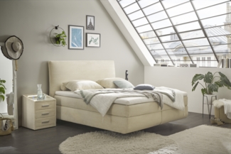 Boxspringbett >MARBELLA< inkl. 6cm Topper, Bezug Cord-Optik creme/beige, Härtegrad 2/3 durch wenden, Liegefläche 180x200 cm - Stellmaß 185 x 126 x 216 (BxHxT)