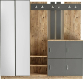 Dmora Eingangsmöbel Artin, Moderner Eingang, Wandgarderobe, Multifunktions-Aufbewahrungskonsole, 187x38h180 cm, Eiche und Anthrazit