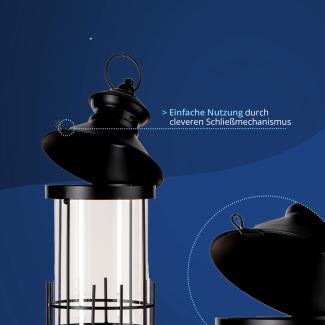 KHG Laterne Leuchtturm 2er Set aus Metall/Glas in schwarz, Kerzenständer, Kerzenhalter, Outdoor und Indoor, Deko, Glaseinsatz, für Wohnzimmer, Balkon, Terrasse, Garten usw.