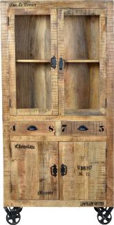 Vitrine Rustic Mangoholz Wohnzimmerschrank Schrank Vitrinenschrank Anrichte