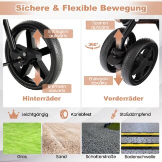 2 Etagen Hundewagen bis 16 kg Hundebuggy mit Netzfenstern Getränkehalter Beige