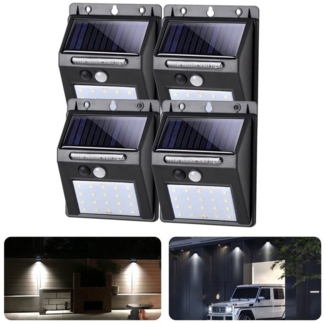 Salcar LED Solarleuchte Solarlampen für Außen mit Bewegungsmelder 3 Modi Wasserdicht, Wasserdichte Solar Aussenleuchte, Wandleuchte für Garte - 4 Stück