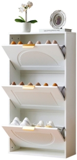 OKWISH Schuhregal Moderne Schuhkommode,Holzschuhschrank,mit Kippsicherung, Schuhkipper Schmal mit 3 Klappen – Kippsicher & Modern, Platzsparender Schuhschrank 1-tlg, 3 umklappbare Schuhregale, Metallgriff