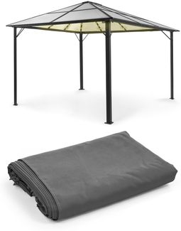 blumfeldt Pantheon Solid Sky Ambient Solar Pavillon, Komplett-Set, mit Seitenwänden, Material Gestell: Aluminium, Material Dach: Polycarbonat, mit Solar-Beleuchtung, Maße: ca. 3x4 m, hellgrau