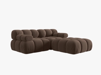 Micadoni Modulares Sofa Bellis 3-Sitzer mit flachem Modul Samtstoff Braun