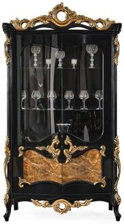 Casa Padrino Luxus Barock Vitrine Schwarz / Braun / Gold 156 x 50 x H. 220 cm - Prunkvoller Massivholz Vitrinenschrank mit 2 Glastüren - Barock Möbel