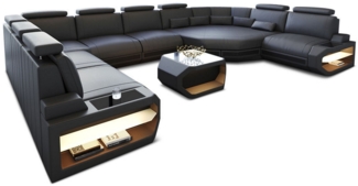 Sofa Dreams 'Asti U' Wohnlandschaft, 93 x 280 x 427 cm, Grau / Schwarz, Büffelleder, Links