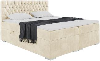 MEBLINI Boxspringbett DALIA 160x200 cm mit Bettkasten - H3/Beige Samt Polsterbett - Doppelbett mit Topper & Taschenfederkern-Matratze