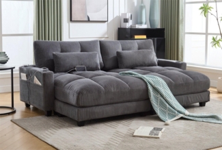 LVHOM Polsterliege Ottomane/Loungesofa/Polsterbett/Daybett/Gästebetten/Schlafsofa (USB/Typ C-Ladeanschlüssen, Seitentaschen, Getränkehalter, modularer Flexibilität Palmen Sessel, links & rechts tauschbare Armlehnen, Schlaffunktion, Platzsparend, 2-St, ...