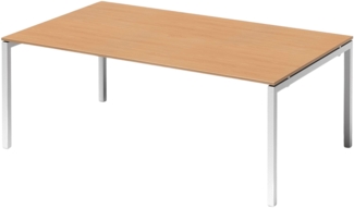 Bisley Cito Konferenztisch 200x120 cm, Tischplatte in Buche, U-Gestell in Weiß - Besprechungstisch & Meetingtisch, großer Chef Schreibtisch XXL-Tisch Konferenzraum Chefbüro, DUF2012-BC-396