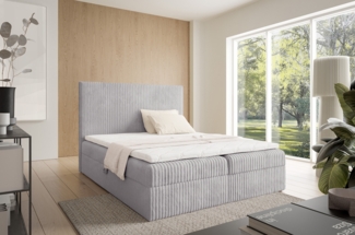 MEBLINI Boxspringbett TYLA 120x200 cm mit Bettkasten – H4/Hellgrau Plüsch Polsterbett - Doppelbett mit Topper & Taschenfederkern-Matratze