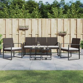 vidaXL 5-tlg. Garten-Essgruppe mit Kissen Braun PP-Rattan 360219