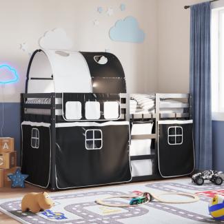 vidaXL Etagenbett mit Vorhängen Weiß Schwarz 90x200 cm Kiefernholz 3284024