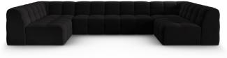 Micadoni 7-Sitzer Samtstoff Panorama Sofa Kendal | Bezug Black | Beinfarbe Black Beech Wood