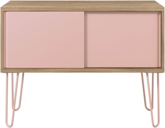 MultiRange Sideboard, Nussbaum, Schiebetüren aus Stahl, 4 Stahlfüße, Maße: H 752 x B 1000 x T 450 mm, Farbe: nussbaum/pastellpink