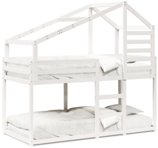 vidaXL Etagenbett mit Dach Weiß 75x190 cm Massivholz Kiefer 3281968