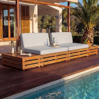 Garten-Garnitur HWC-L28, Lounge-Set Sitzgruppe Lounge-Sessel Sofa, Spun Poly Akazie Holz MVG ~ Polster hellgrau