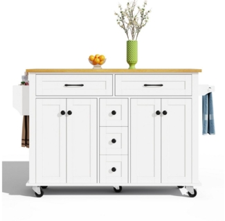 MC Star Küchenwagen mit ausklappbarer Arbeitsplatte, 120×65 cm erweiterbar, Schränken, Gewürz- & Handtuchhalter, auf Rollen – Kücheninsel