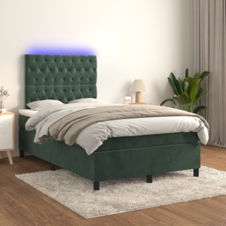 vidaXL Boxspringbett mit Matratze & LED Dunkelgrün 120x200 cm Samt 3136296